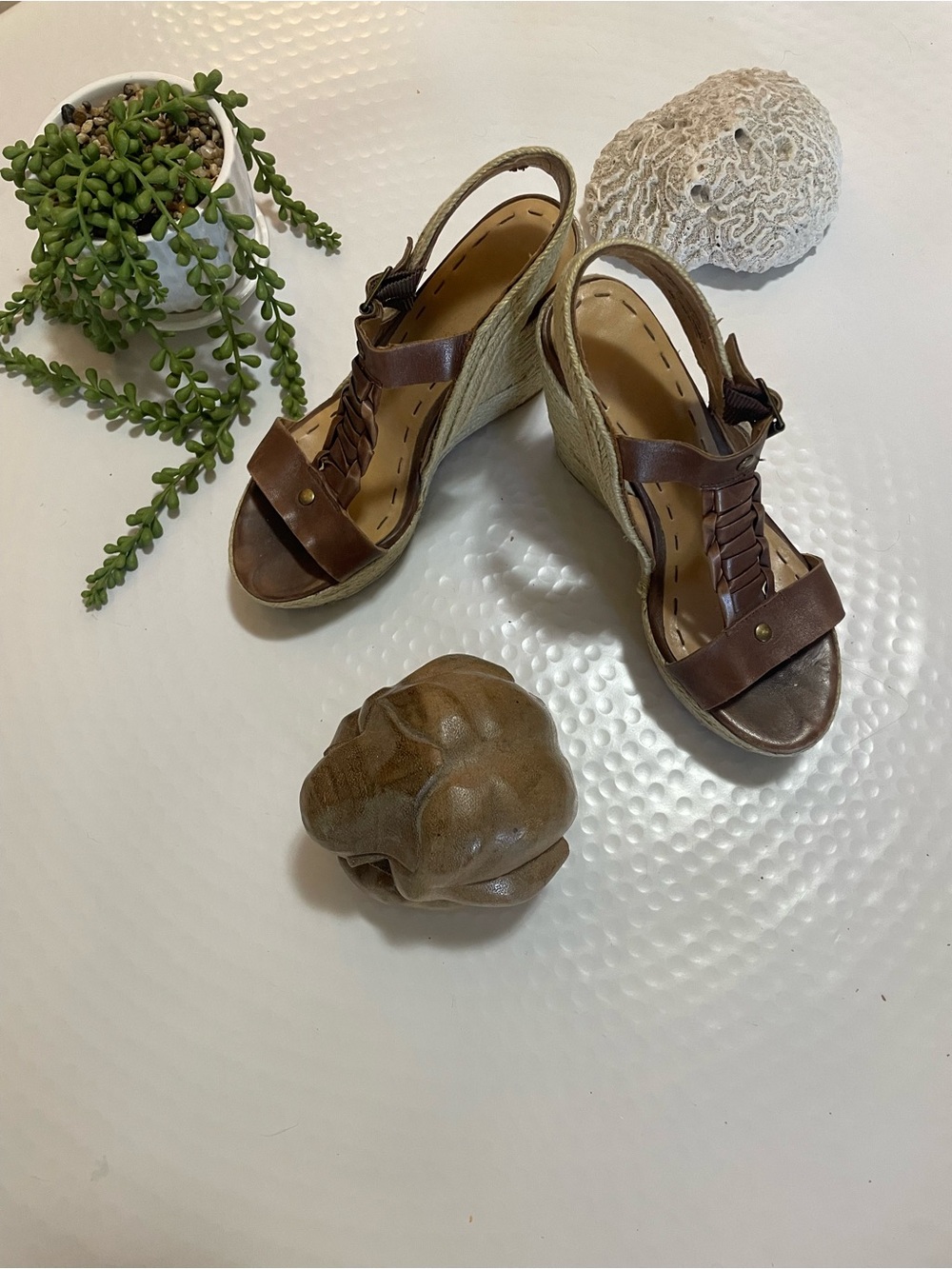 Nine West Brown Braided Espadrille Wedge Sandals